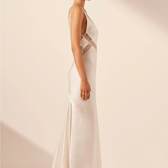 Shona Joy La Lune Cumulus Silk Plunged Lace Maxi Dress - Ivory - Picture 3 of 7